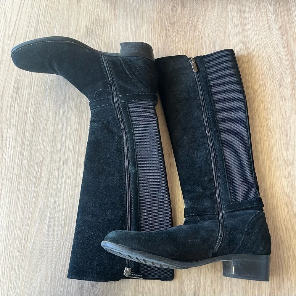 ** Aquatalia Tall Knee High Riding Boots Leather Suede Black 7.5